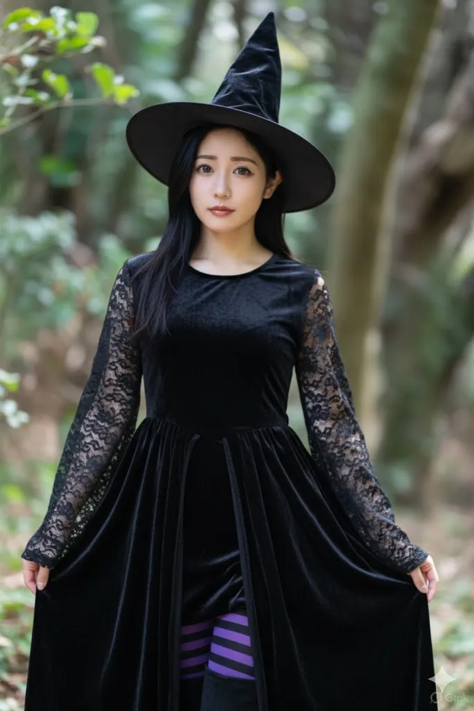 gempix2 Recreate the subject in a black velvet witch gown and pointed hat. after