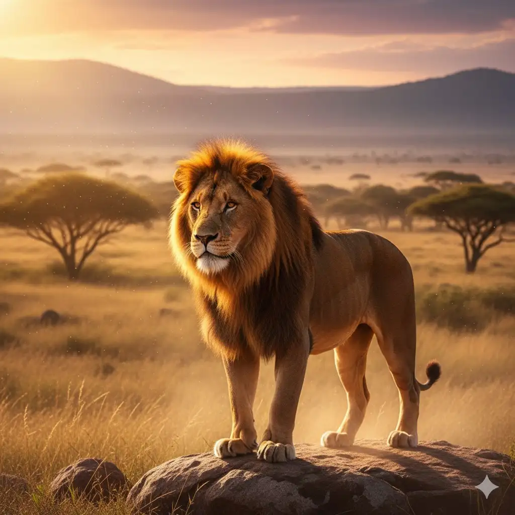 Gempix2 image prompt: Majestic lion in golden light.