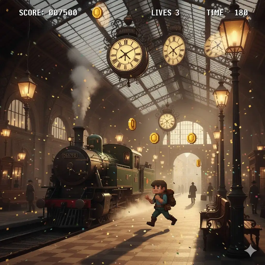 Gempix2 image prompt: 16-bit platform video game character in level scene.