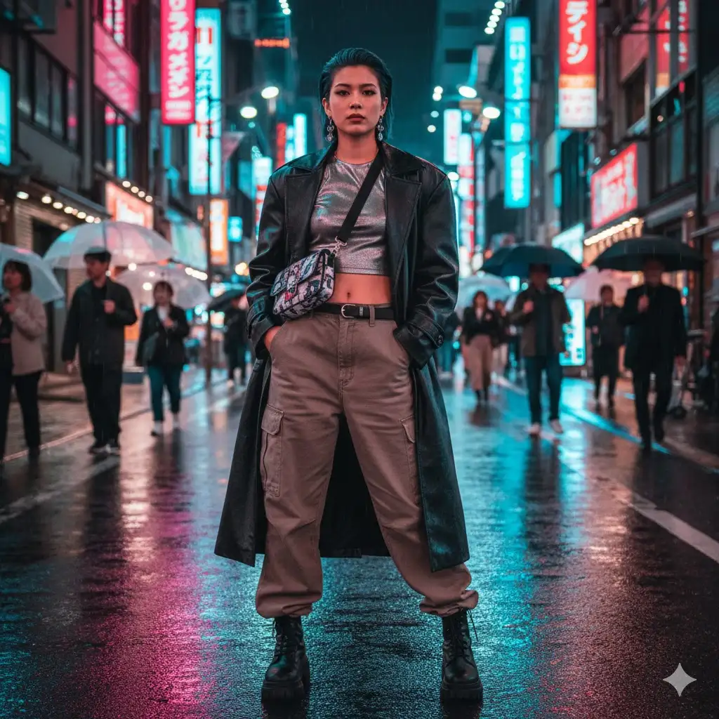 Gempix2 image prompt: Street style portrait in Tokyo/Seoul/Paris streets.