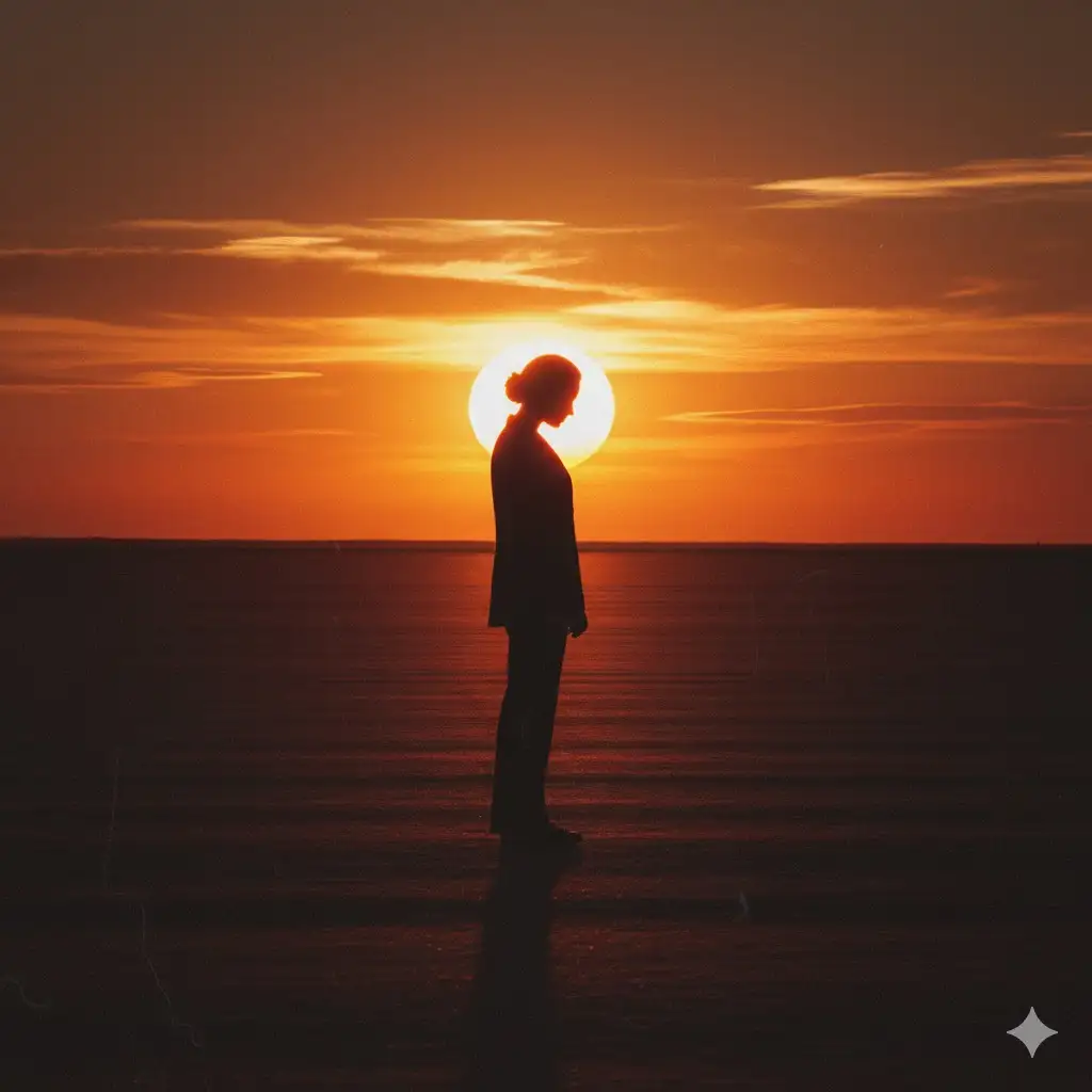 Gempix2 image prompt: Backlit silhouette at sunset.