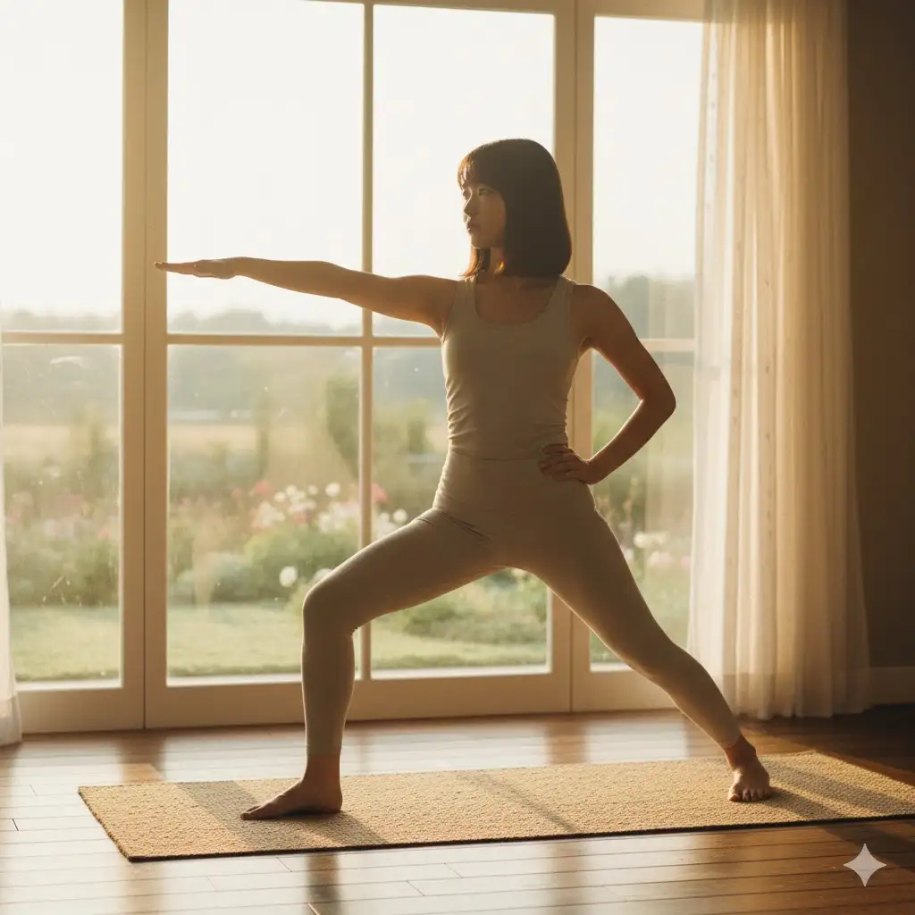 Gempix2 image prompt: Morning yoga by the window.