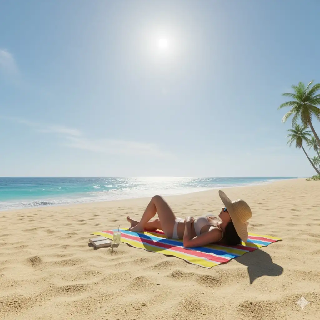 Gempix2 image prompt: Sunbathing on the beach.