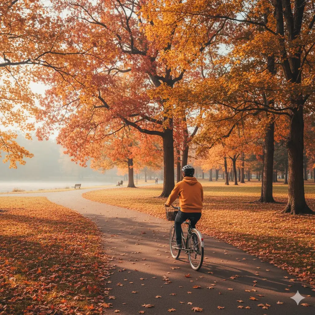 Gempix2 image prompt: Cycling in autumn park.