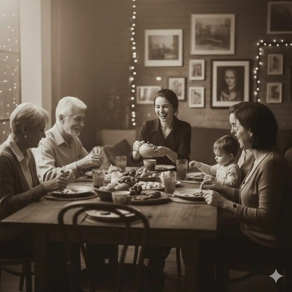 Gempix2 image prompt: Warm family gathering scene.