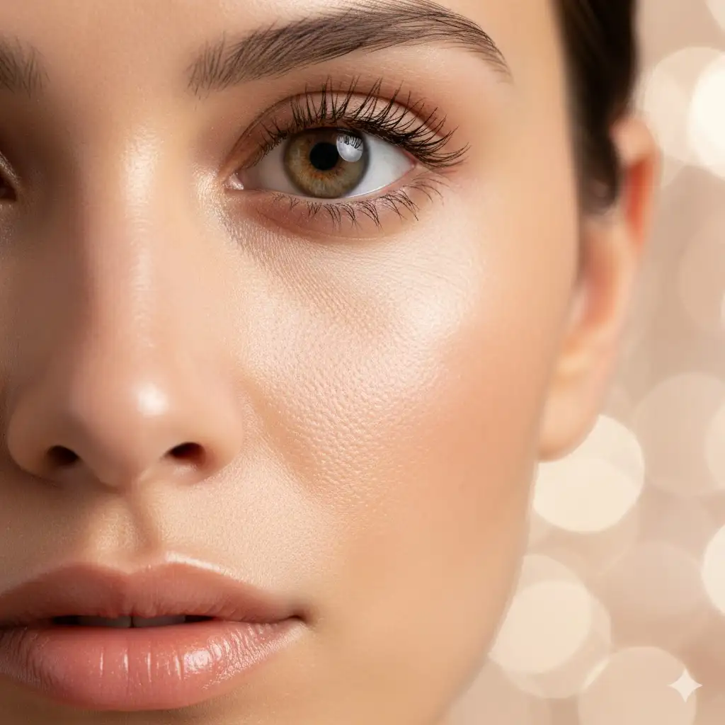 Gempix2 image prompt: Close-up beauty shot with hyperrealistic skin texture.