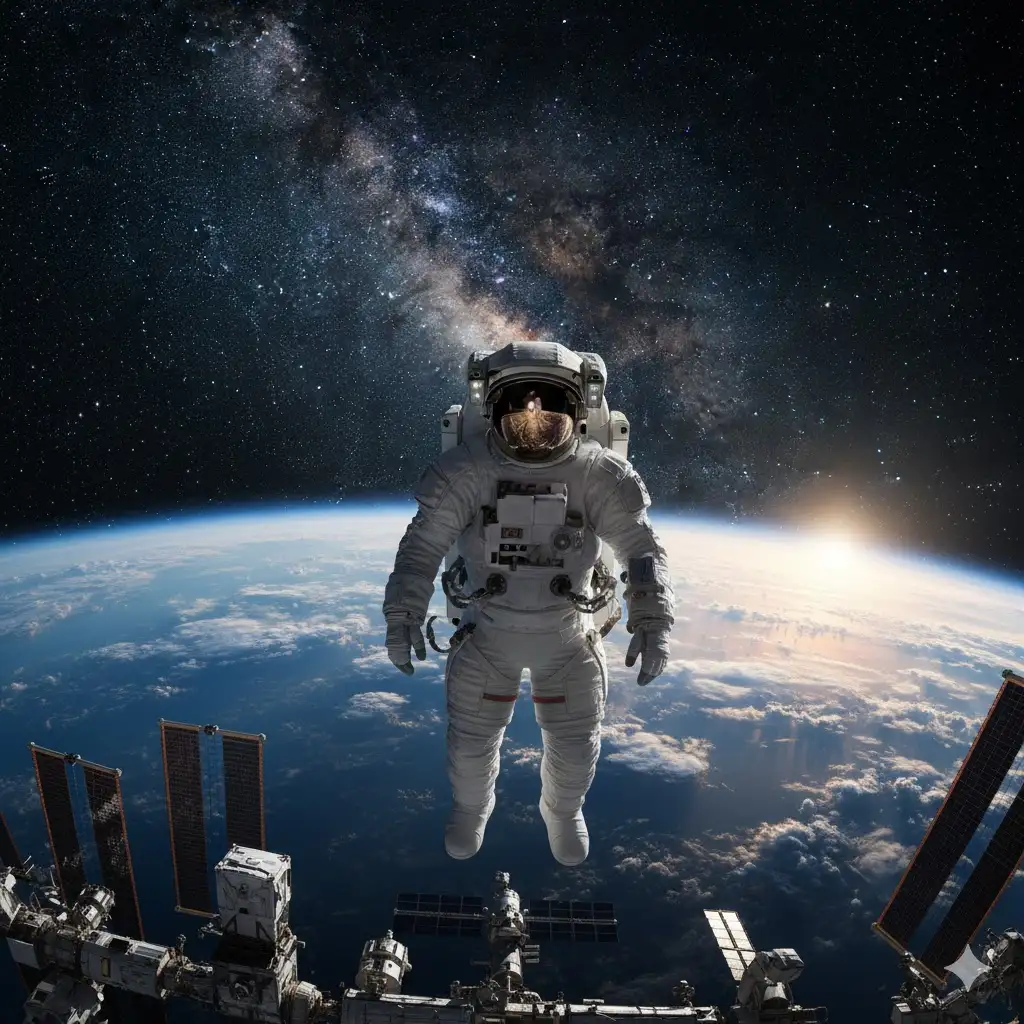 Gempix2 image prompt: Astronaut floating near Earth.